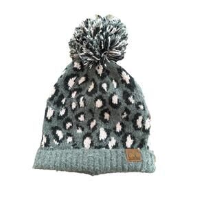 CC Leopard Print Cuffed Beanie Hat With Pom Pom
